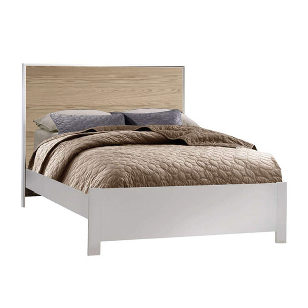 NEST Vibe Double Bed 54" with Low profile footboard & rails in White/Natural Oak