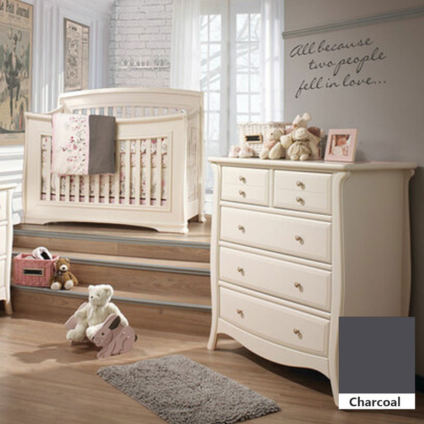 Natart Bella 2 Piece Nursery Set in Charcoal - Convertible Crib and 5 Drawer Dresser