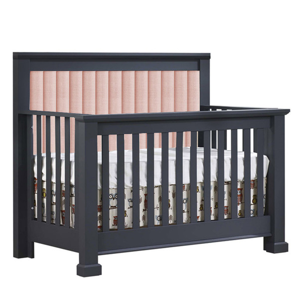 Natart Taylor ''5-in-1'' Convertible Crib with channel tufted Panel Blush (w/out rails) in Graphite