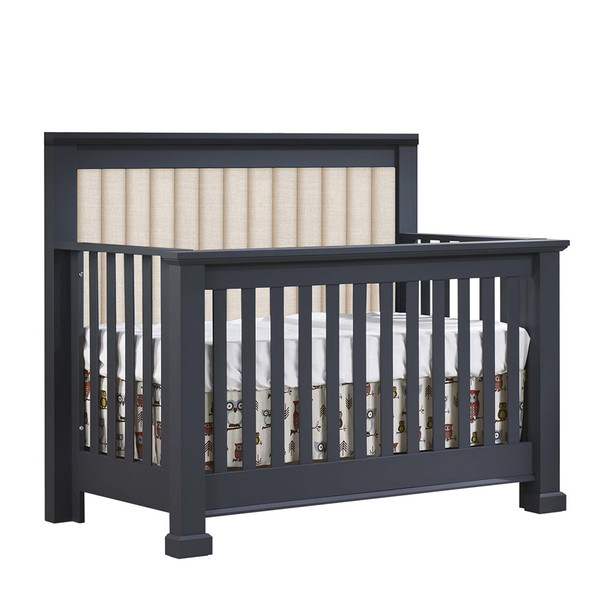 Natart Taylor ''5-in-1'' Convertible Crib with channel tufted Panel Linen Talc (w/out rails) in Graphite
