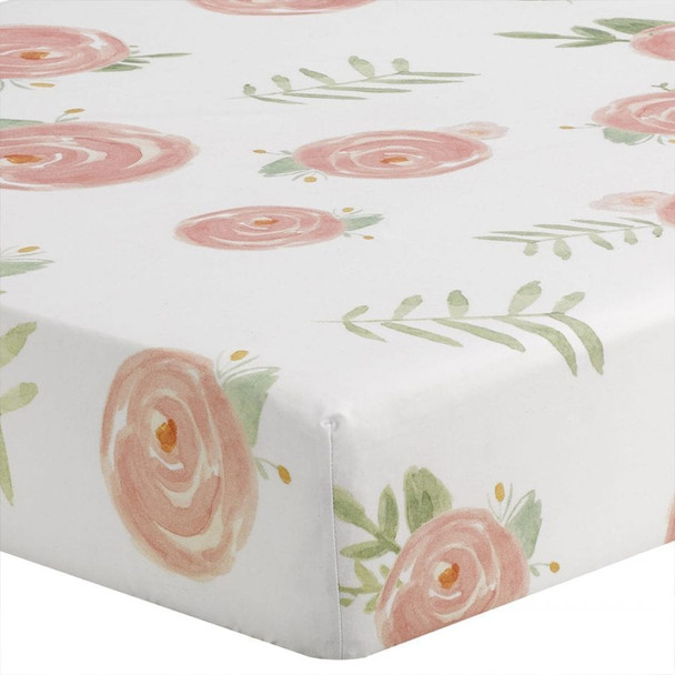 Liz and Roo Pink Peony Watercolor Floral Crib Sheet