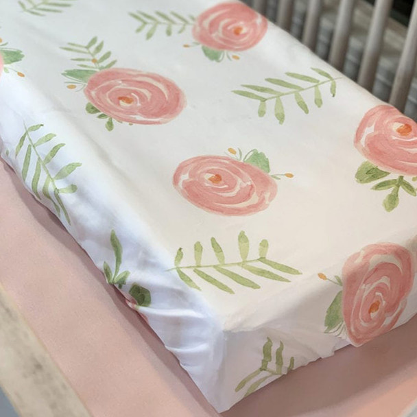 Liz and Roo Pink Peony Floral Contoured Changing Pad Cover