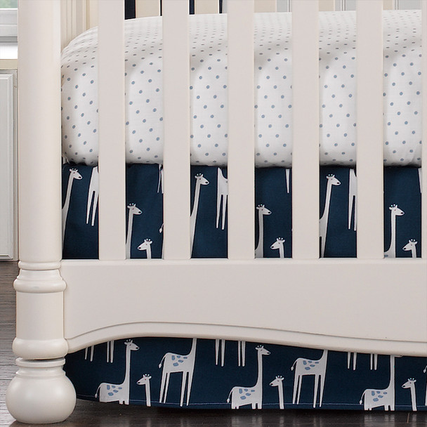 Liz and Roo Navy Giraffe Crib Skirt 17" Drop