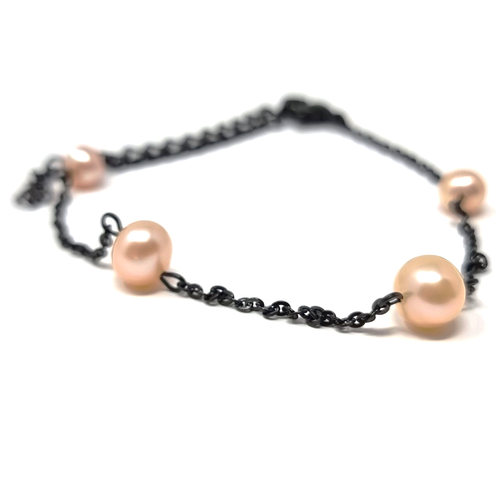 freshwater pearl pink - bracelet on  Black stainless steel for women, shop ladies unique christmas gifts