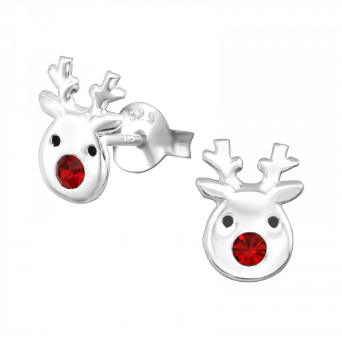 925 Sterling silver reindeer festive cheer earrings for children and adults, shop seasonal jewellery this christmas. Rudolf jewellery