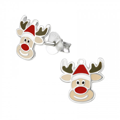 reindeer christmas earrings online, sterling silver, shop cheap christmas jewellery seasonal ear studs for kids and adults