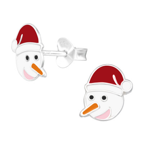 Festive snowman ear studs in a sparkly christmas hat, perfect christmas accessory earrings for christmas celebrations and parties.