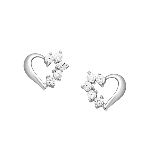 Beautiful 925 sterling silver unique heart ear studs for women online, next day delivery, with diamonds.