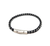 Elevate your style with this sleek black leather bracelet featuring silver detailing and a sturdy steel clasp.