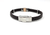 Inspirit bracelet: sleek black leather meets elegant rose gold steel. A stylish accessory for any occasion.