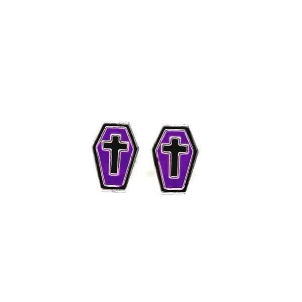 925 sterling silver coffin style ear studs gothic emo retro style purple and black earrings for women kids and man