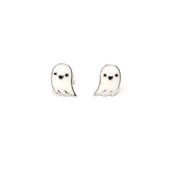 white ghost retro style earrings for goths ad emos, great for halloween. 925 sterling silver ear studs