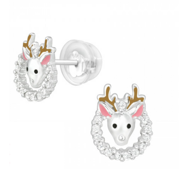 Cubic zirconia diamond reindeer earrings in 925 sterling silver perfect for festive or winter season