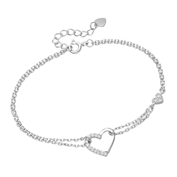 925 Sterling Silver Adjustable Heart Bracelet with cubic zirconia Diamonds. Ladies sparkly bracelets with hearts.