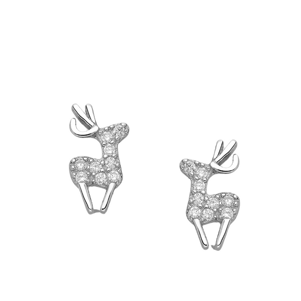 Animal sterling silver jewellery, deer accessories 925 with shiny diamonds