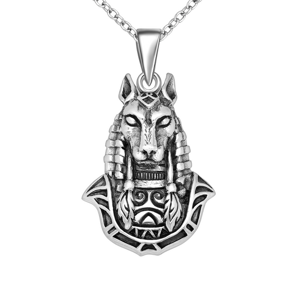 925 Sterling Silver Oxidized Egyptian Deity - Anubis Pendant: A cool silver necklace with Anubis, the ancient Egyptian god, carved on it.