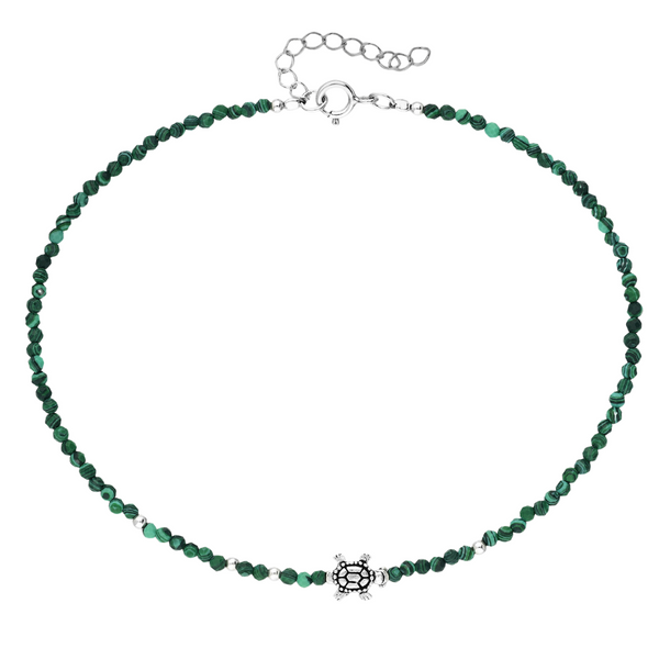 Turtle anklet made of 925 silver, featuring assorted gemstone beads for a unique look.