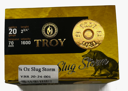 Troy Ammunition, 2-3/4" 20 GA, 3/4OZ Slug, 1600 FPS, Box of 10RNDS