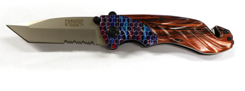 Folding knife coral and wood open