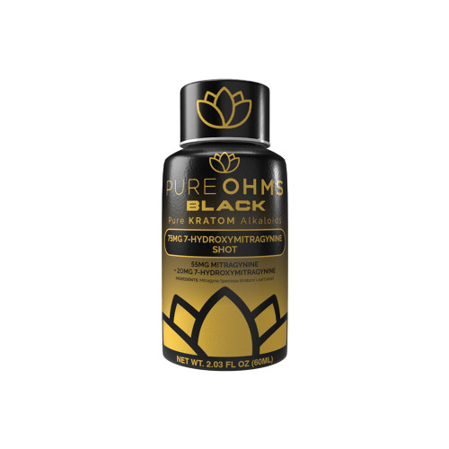 Pure OHMS Black Pure Kratom Alkaloids 7 Hydroxy Extract Shots Display of 12 (60ML)