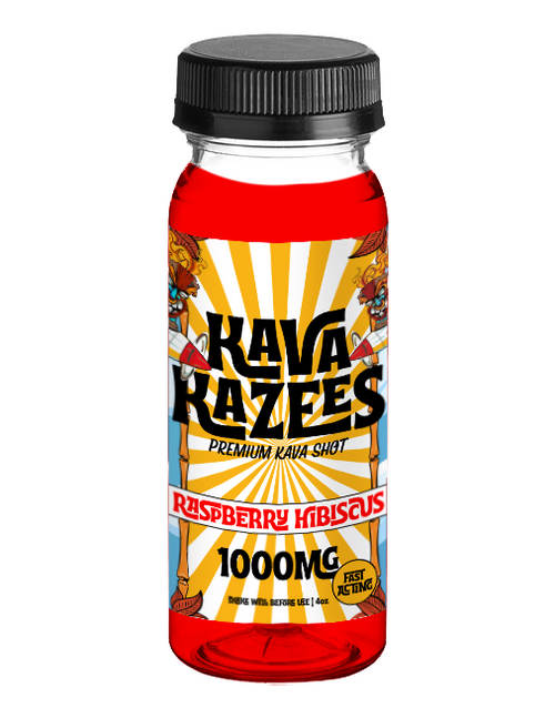 Kava Kazees - Raspberry Hibiscus Premium Kava Bula Shots ( 1000MG / Display of 12 Bottles )