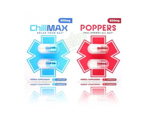 Chill Max & Poppers - Relax + Energy Capsules Display of 6 Packs ( 600MG )