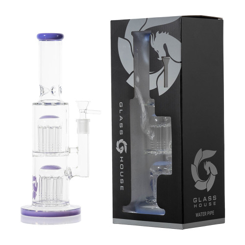 Glass House 13" Double Tree Perc Straight Waterpipe With Bowl (GH67)