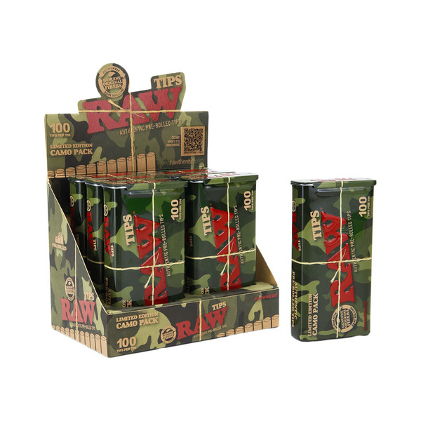 Raw Camo Edition Pre Rolled Tips 100CT Tin Display Of 6 Raw Camo Edition Pre Rolled Tips 100CT Tin Display Of 6
