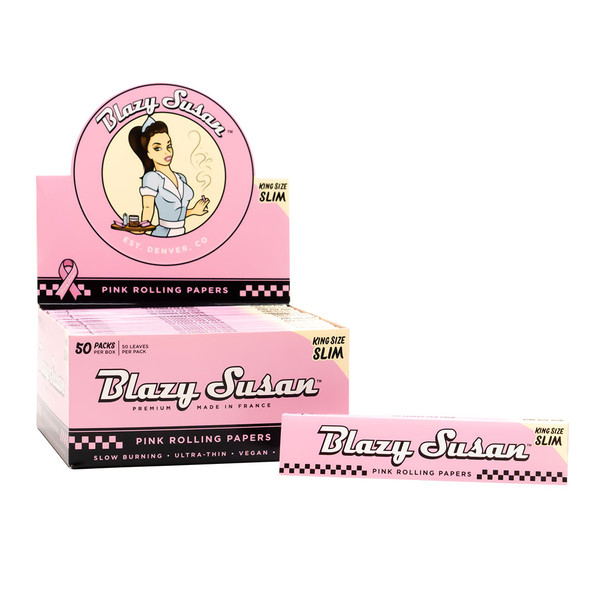 Blazy Susan Pink King Size Slim Rolling Papers 50CT Display Of 50