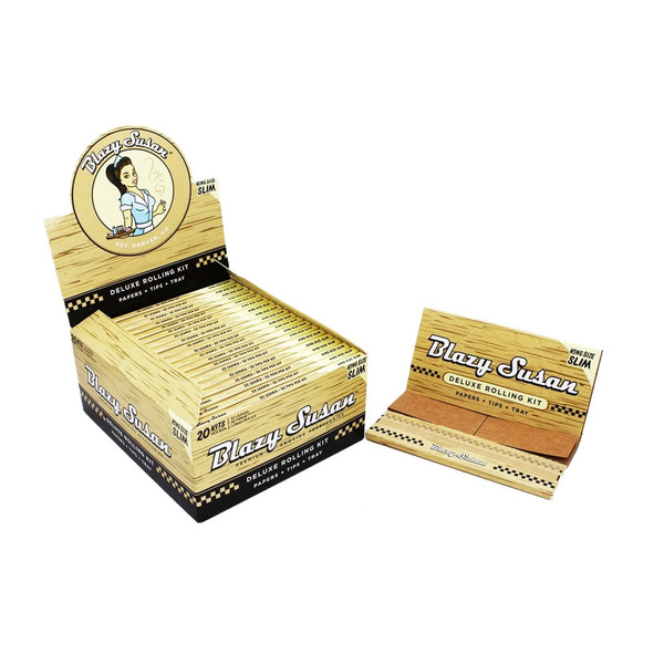 Blazy Susan Unbleached Brown Edition King Size Slim Deluxe Rolling Papers Kit 32CT Display Of 20