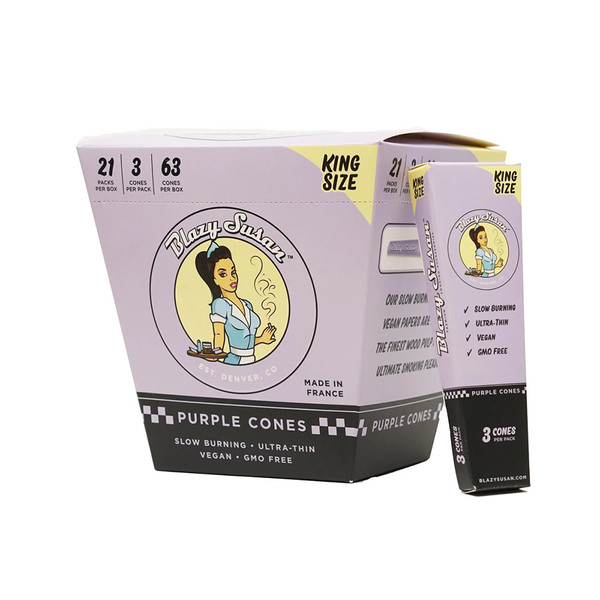 Blazy Susan Purple Edition King Size Cones 3CT Display Of 21