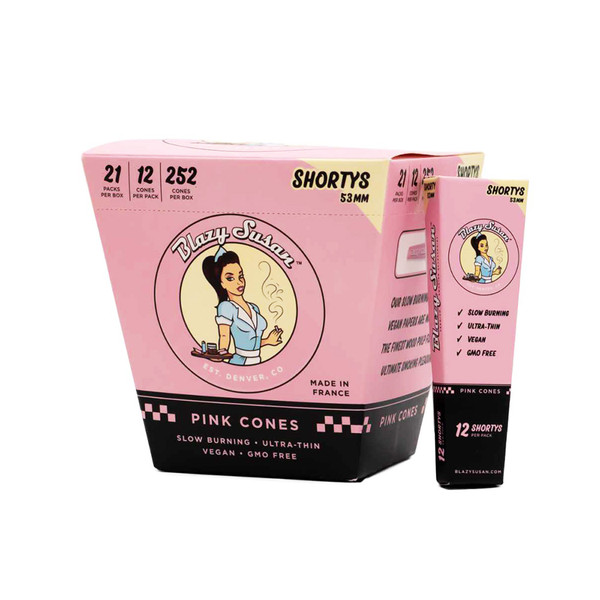 Blazy Susan Pink Shortys 53MM Size Cones 12CT Display Of 21