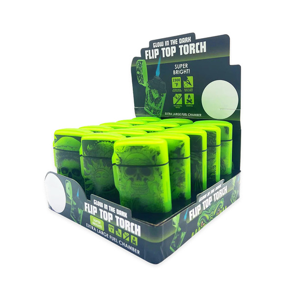 Smoke Zilla Glow In The Dark Flip Top Torch Lighter Display Of 15 (24448)