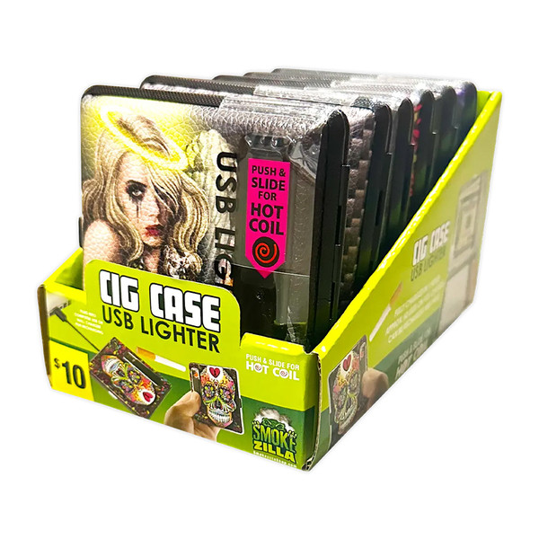 Smoke Zilla Cig Case With USB Coil Lighter Display Of 6 (40307)