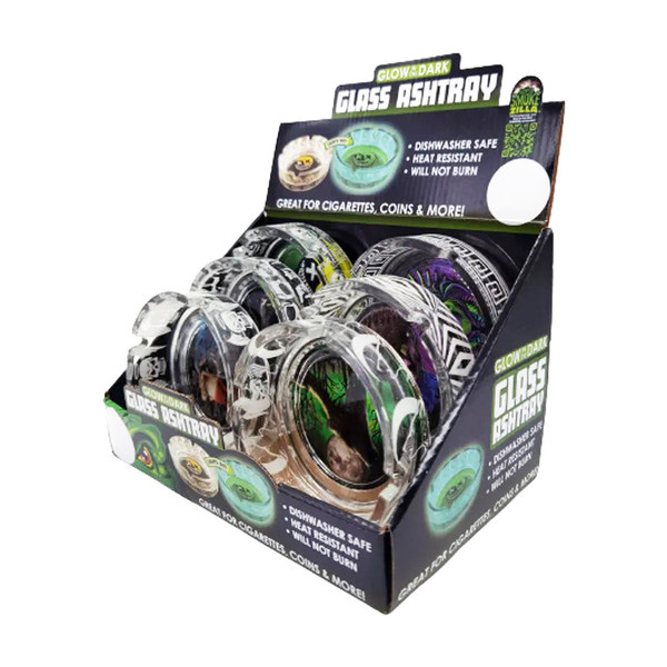 Smoke Zilla Glow In The Dark Glass Ashtray Display Of 6 (23032) Smoke Zilla Glow In The Dark Glass Ashtray Display Of 6 (23032)