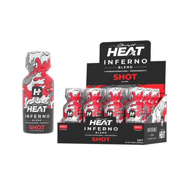 Straight Heat Kratom Inferno Blend 7 Hydroxy + Pseudo Shot Display Of 12 (45MG)