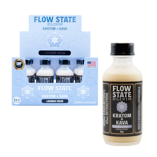 Pure Infinity Botanicals Flow State Elixir Kratom + Kava Extract Display Of 12