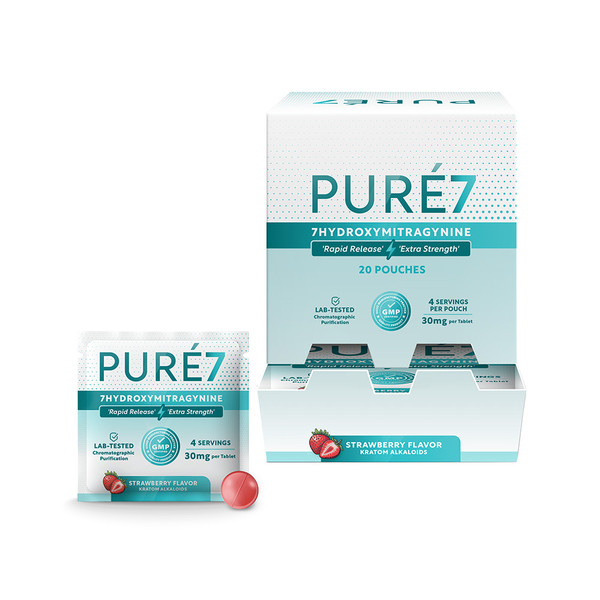 Pure7 Kratom 7 Hydroxy Rapid Release 1CT Tablets Display Of 20 (30MG)