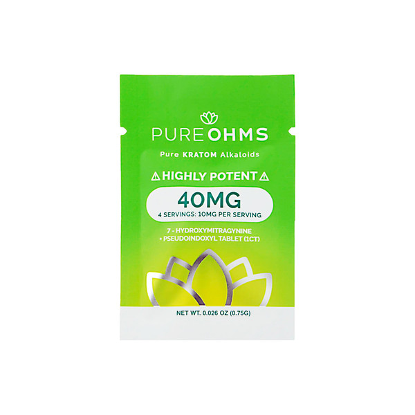 Pure OHMS Pure Kratom Alkaloids Highly Potent 7 Hydroxy + Pseudo 1CT Tablets Display Of 30 (40MG) LIME GREEN