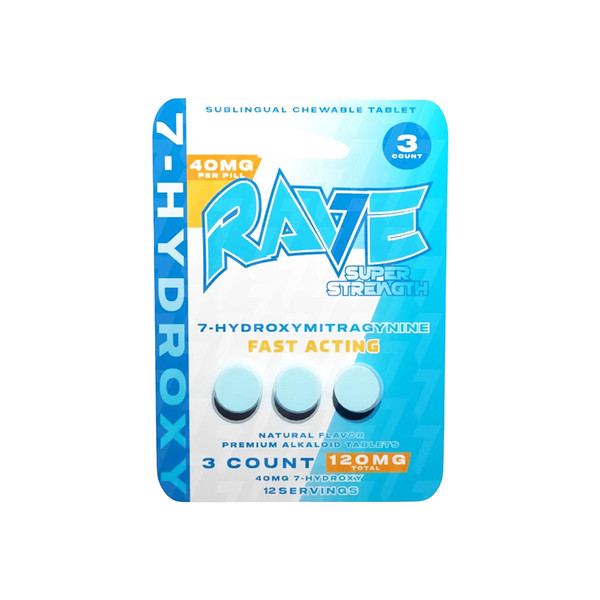 Rave Kratom Super Strength 7 Hydroxy Premium Alkaloids 3CT Chewable Tablets (40MG)