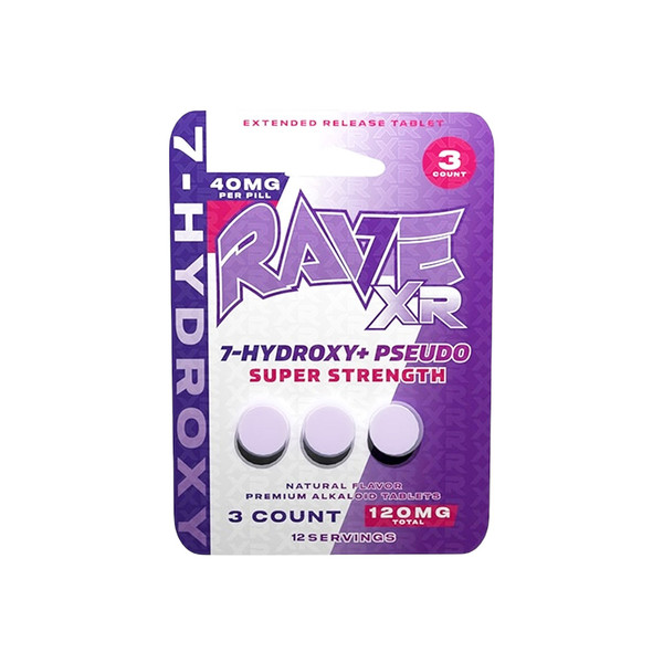Rave Kratom XR Super Strength 7 Hydroxy + Pseudo 3CT Chewable Tablets (40MG)
