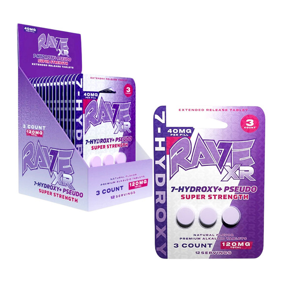 Rave Kratom XR Super Strength 7 Hydroxy + Pseudo 3CT Chewable Tablets (40MG)