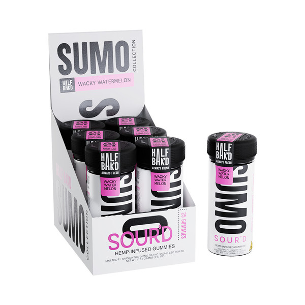 Half Bak'D SUMO SOUR'D THCP + D8 + D9 Infused Gummies Display Of 6 Jars (10000MG)