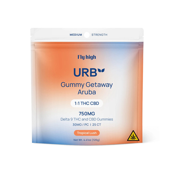 URB Fly High Gummy Getaway Aruba Edition 1:1 D9 + CBD Gummies Display Of 6 (750MG)
