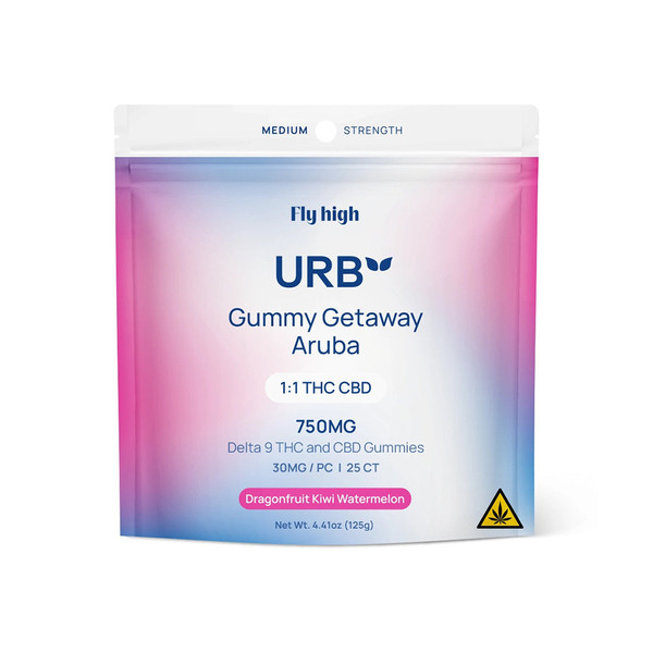 URB Fly High Gummy Getaway Aruba Edition 1:1 D9 + CBD Gummies Display Of 6 (750MG)