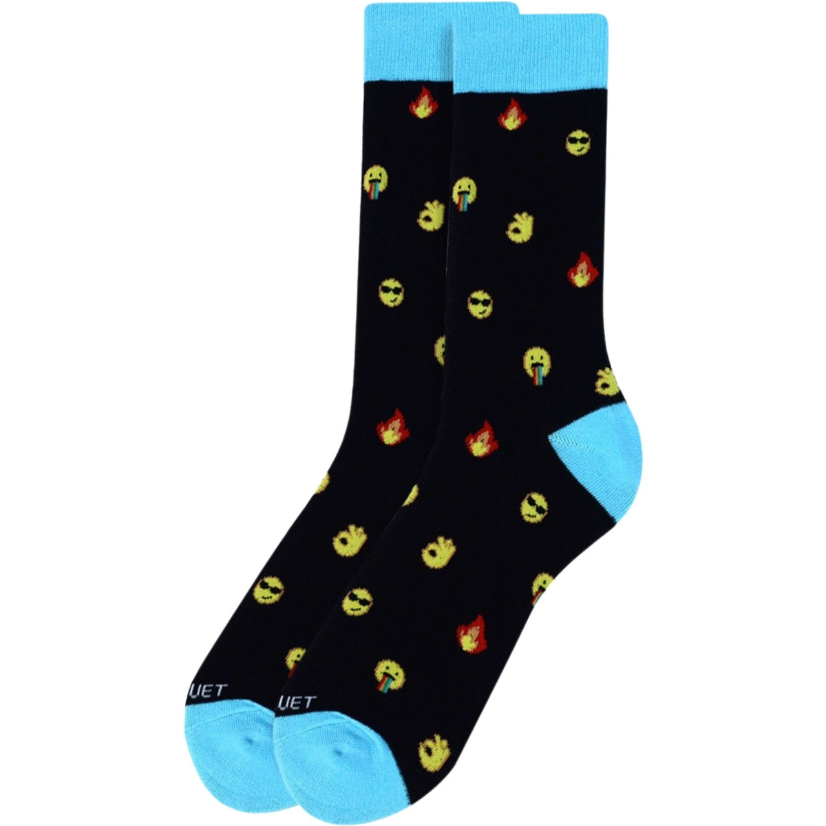 Men's Rainbow Cool Ok Emoji Pattern Premium Crew Novelty Socks - Black