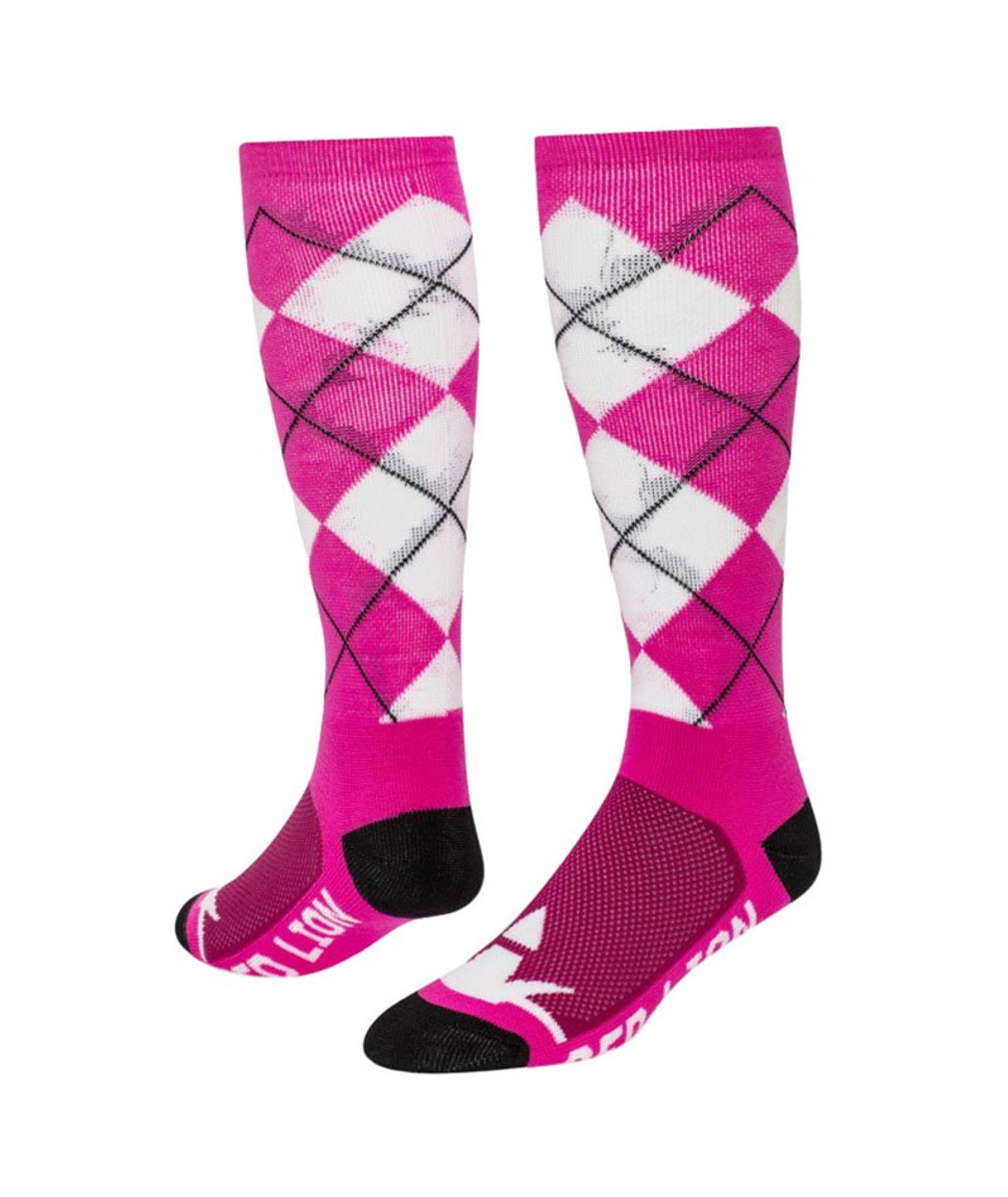 Trend Argyle Knee High Sports Socks - Neon Pink