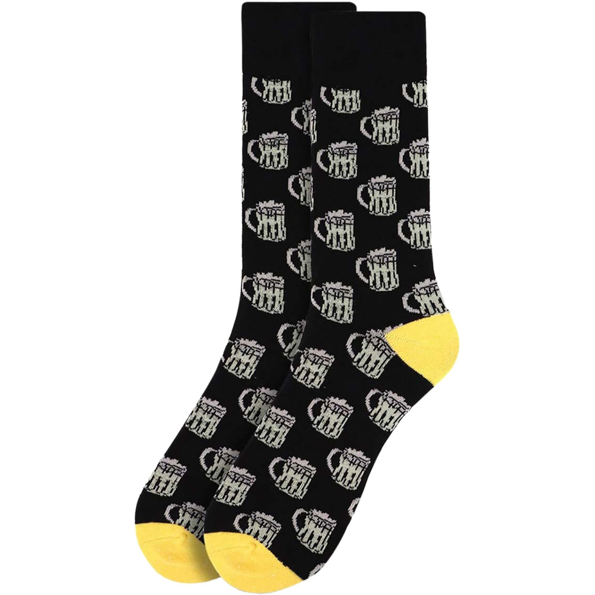 Men's Cheers to the Day Mugs Pattern Crew Novelty Socks - Black