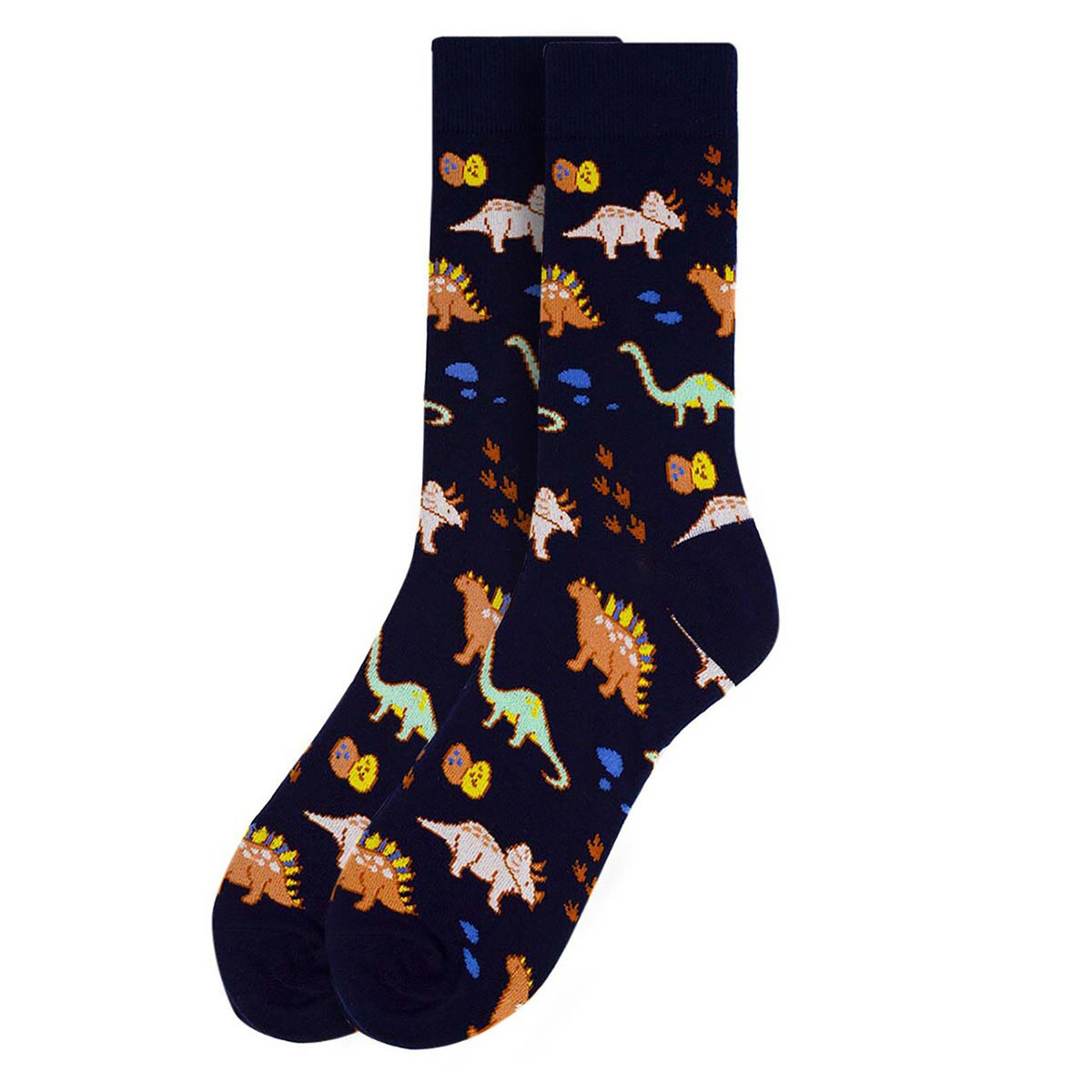 Men's Ancient Dinosaurs Roaming the Earth Crew Novelty Socks - Navy