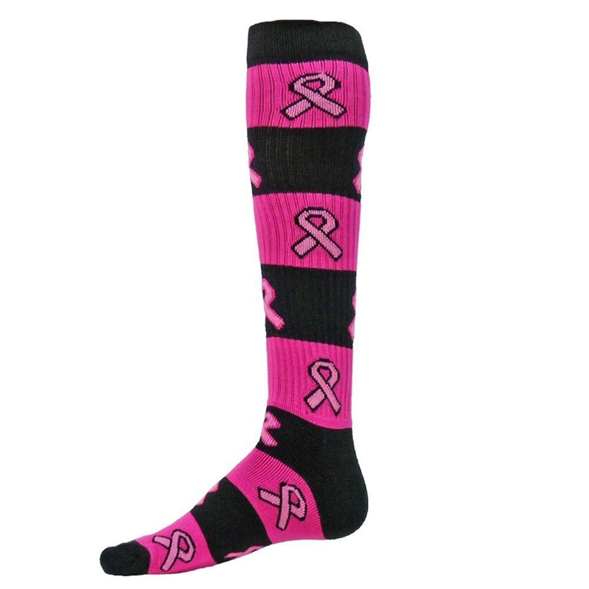 Black Neon Pink Ribbon Rugby Knee High Sports Socks